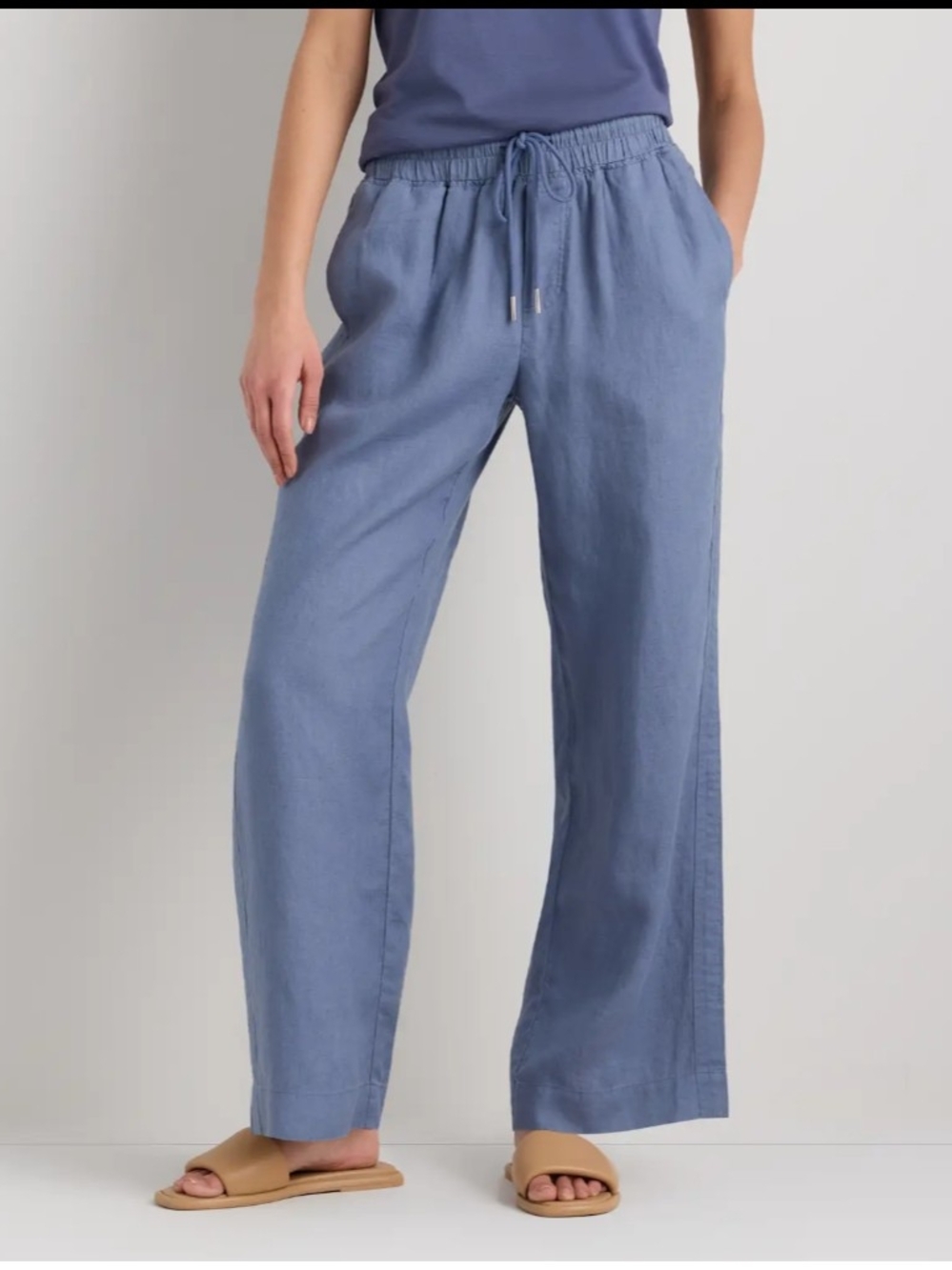 Quince 100% Linen Wide Leg Pants — Moonstone Blue